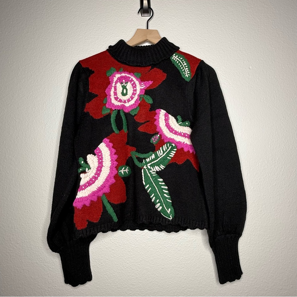 *NWT* Farm Rio Bold Colorful Flower Knit Mock neck Pullover Sweater, size S - Picture 7 of 7